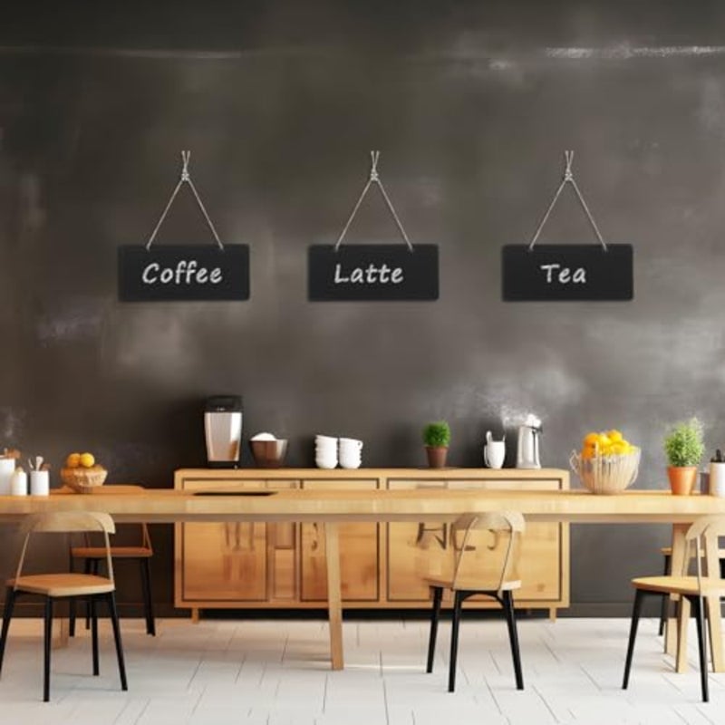 6 PCS Wooden Hanging Chalkboard Signs Double Sided, 7x3 Inch Small Rectangle Erasable Message Board, Vintage Memo Signs with Hanging String for Wedding Bar Kitchen Party Decoration Restaurant Menu - Image 5