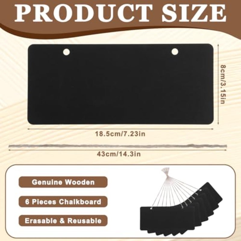 6 PCS Wooden Hanging Chalkboard Signs Double Sided, 7x3 Inch Small Rectangle Erasable Message Board, Vintage Memo Signs with Hanging String for Wedding Bar Kitchen Party Decoration Restaurant Menu - Image 2