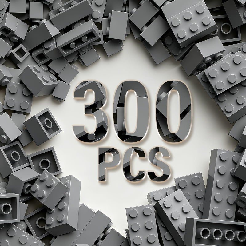 RWDTER 300 Piece Building Bricks Bulk 6 Size Classic Mixed Building Block Set Compatible with Lego and Major Brands Suitable for Boys and Girls Over 6 Years Old Gray - Image 3