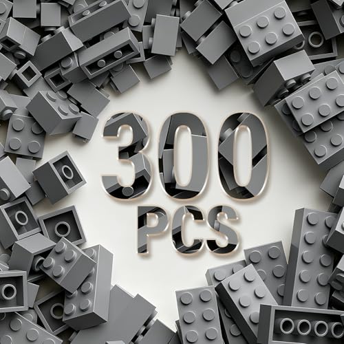 RWDTER 300 Piece Building Bricks Bulk 6 Size Classic Mixed Building Block Set Compatible with Lego and Major Brands Suitable for Boys and Girls Over 6 Years Old Gray - Image 1