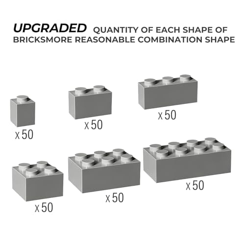 RWDTER 300 Piece Building Bricks Bulk 6 Size Classic Mixed Building Block Set Compatible with Lego and Major Brands Suitable for Boys and Girls Over 6 Years Old Gray - Image 5