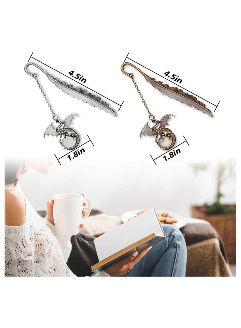 زوج واحد من الإشارات المرجعية المعدنية ، خطاف مضيء من ريش تنين عتيق يتوهج في الظلام ، علامات توهج جميلة مرحة من السبائك الفريدة من نوعها للفتيات ، كتب الأطفال والبالغين هدايا عيد الحب - Image 1