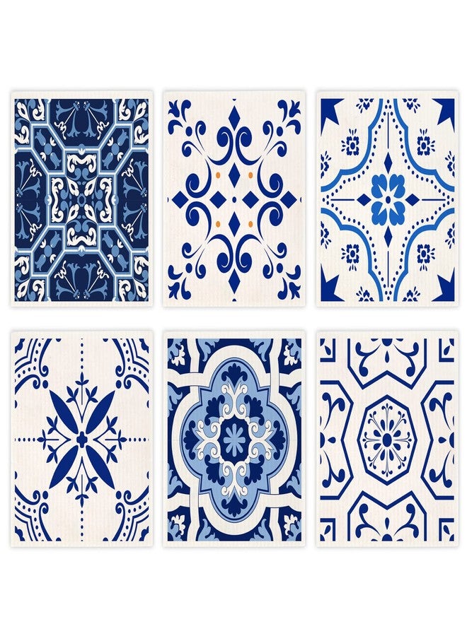 Morigins Swedish Dish Clothes Pack of 6, Reusable, Absorbent Hand Towels for Kitchen, Bathroom and Cleaning Counters - Blue Cellulose Sponge Cloth - Image 1