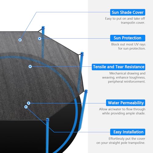 XATAMIO Trampoline Shade Cover Trampoline Cover for 8FT 10FT 12FT 14FT 16FT Straight Pole Round Trampoline Sun Protection Easy to Installfor Backyard Playground8FT 6 Poles - Image 3