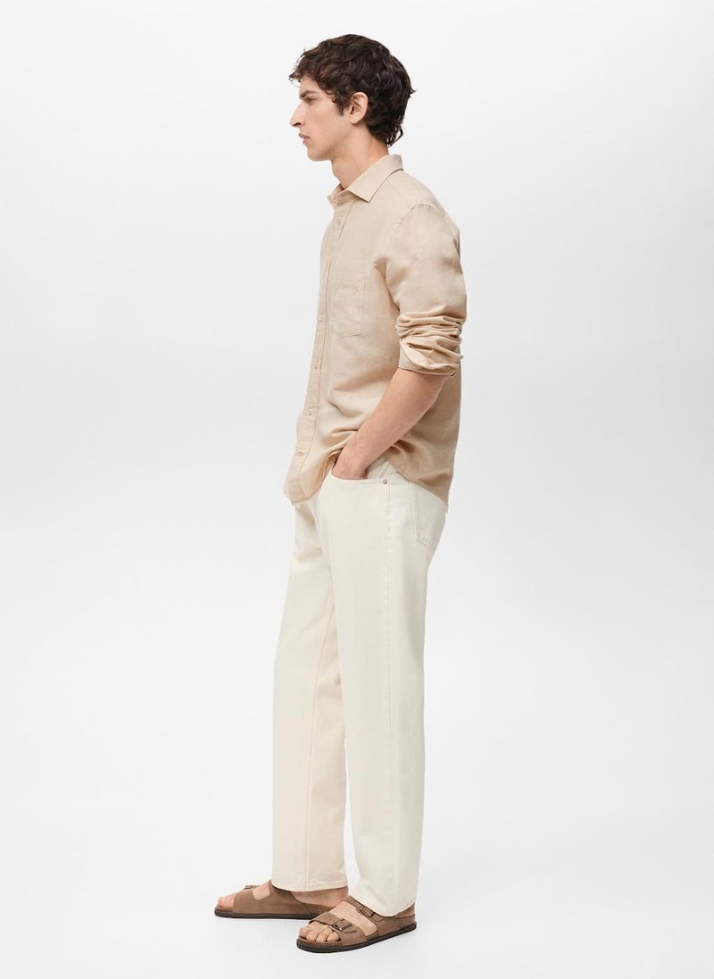 Mango Man - Casual Classic Fit Linen Shirt - Image 1