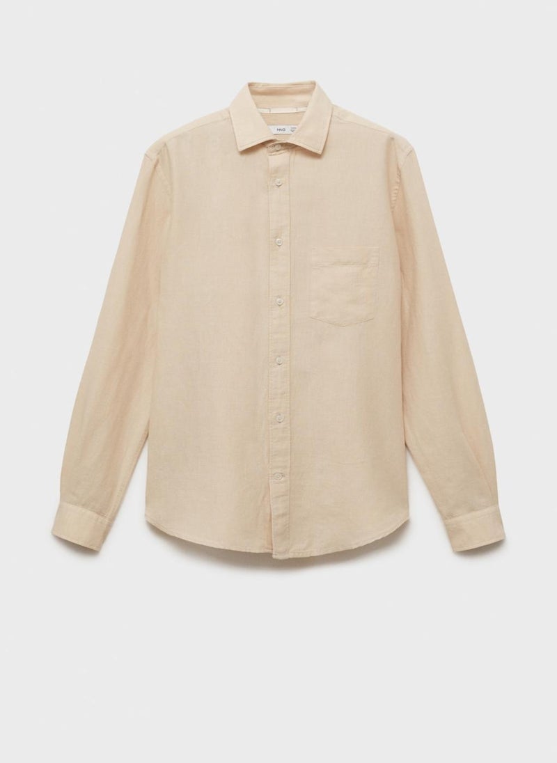 Mango Man - Casual Classic Fit Linen Shirt - Image 1
