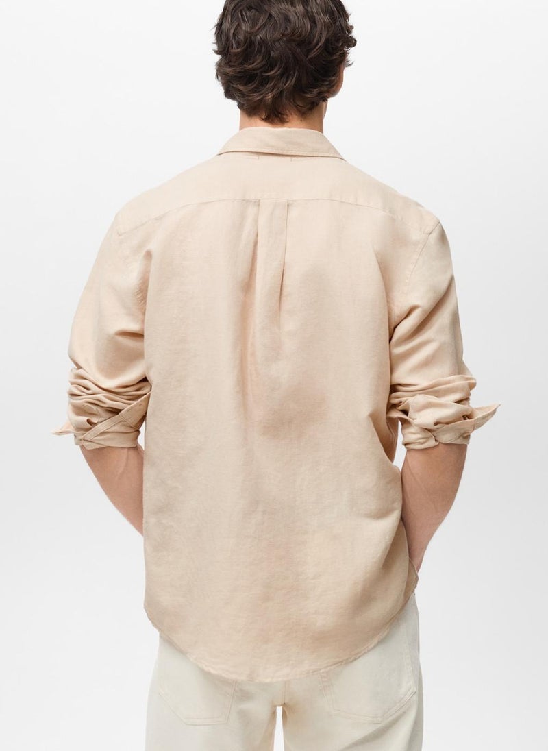 Mango Man - Casual Classic Fit Linen Shirt - Image 1