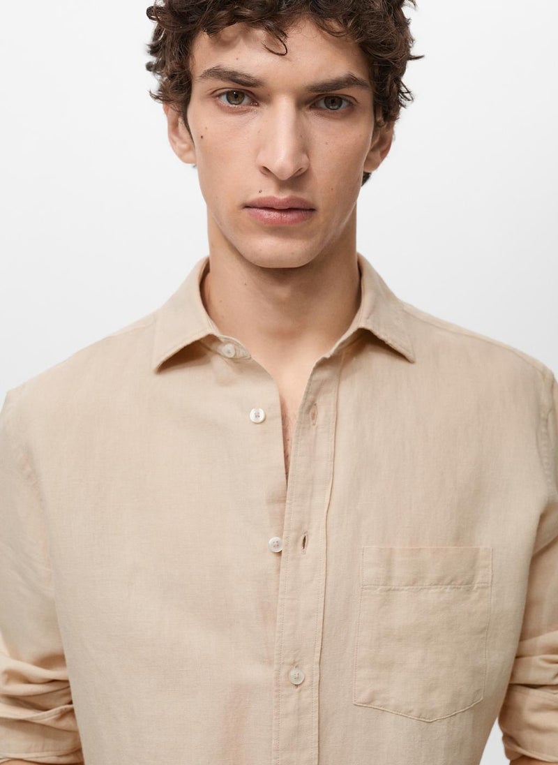 Mango Man - Casual Classic Fit Linen Shirt - Image 1