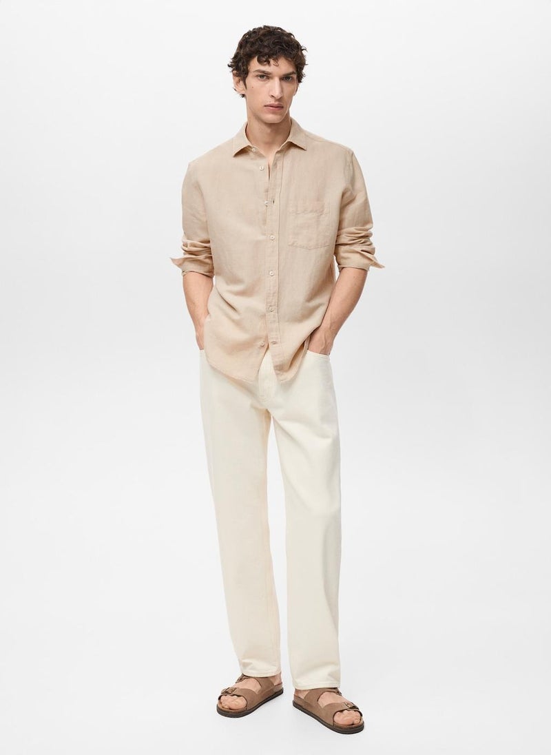 Mango Man - Casual Classic Fit Linen Shirt - Image 1