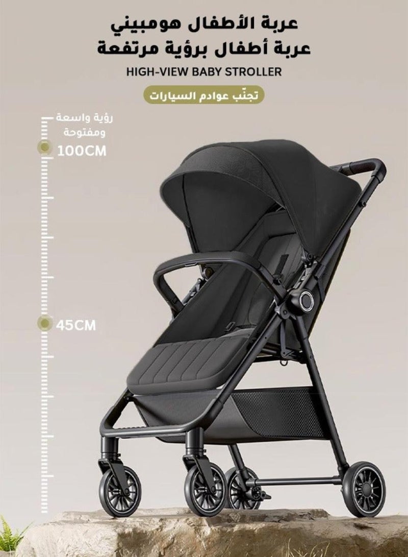 MARHABABY Lightweight Reversible Travel Stroller｜High Landscape Design｜Only 4.8kg, One-Click Fold｜360° Shock-Absorbing Wheels｜Multi-Position Recline｜For 0–4 Years｜Cabin-Friendly Black Single Stroller - Image 3