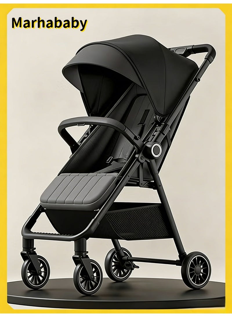 MARHABABY Lightweight Reversible Travel Stroller｜High Landscape Design｜Only 4.8kg, One-Click Fold｜360° Shock-Absorbing Wheels｜Multi-Position Recline｜For 0–4 Years｜Cabin-Friendly Black Single Stroller - Image 1