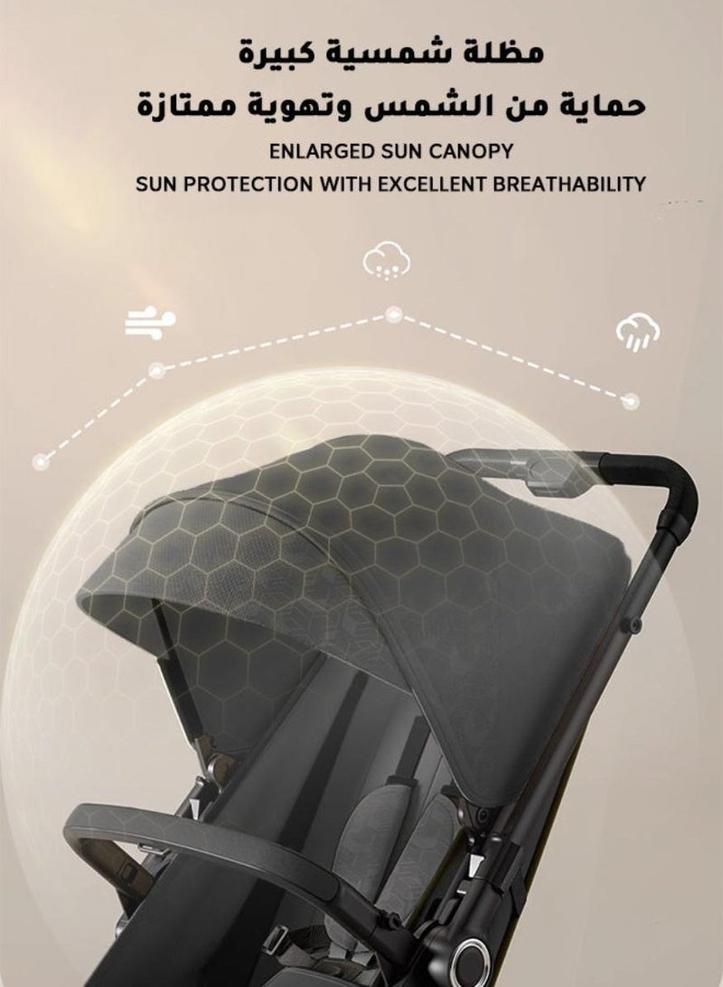 MARHABABY Lightweight Reversible Travel Stroller｜High Landscape Design｜Only 4.8kg, One-Click Fold｜360° Shock-Absorbing Wheels｜Multi-Position Recline｜For 0–4 Years｜Cabin-Friendly Black Single Stroller - Image 5