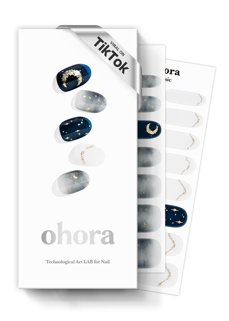 ohora Semi Cured Gel Nail Strips (N Moonlight) - Dark, Patterned, Works with Any UV/LED Lamps, Salon-Quality, Long Lasting, Easy to Apply & Remove - Includes 2 Prep Pads, Nail File & Wooden Stick - Image 1