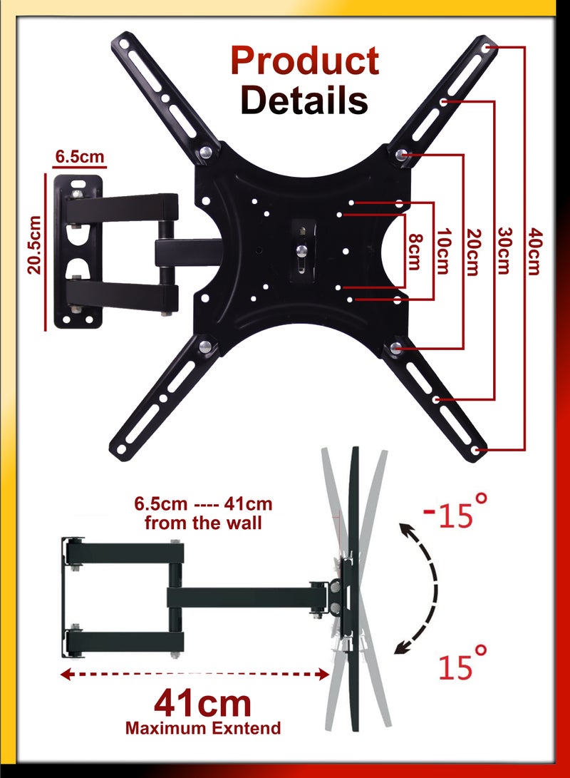 DBLEW Wall Mount TV Stand Holder Full Motion Swivel and Tilt for 14-55 Inch Monitors And Televisions LCD LED Long Arm Swivel Bracket Flat Screen Panel - Image 2