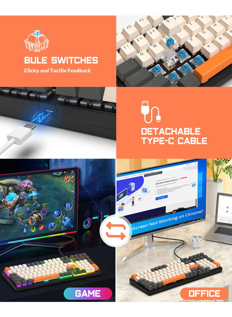 MissTiara - 100 Keys Wired Mechanical Keyboard with RGB Lighting Effect Blue Switches for Office or Gaming - Image 1