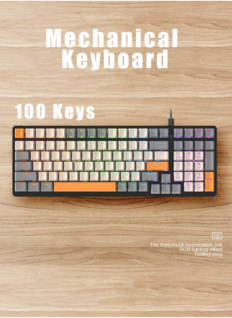 MissTiara - 100 Keys Wired Mechanical Keyboard with RGB Lighting Effect Blue Switches for Office or Gaming - Image 1