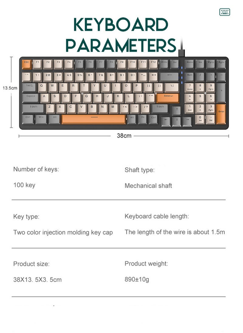 MissTiara - 100 Keys Wired Mechanical Keyboard with RGB Lighting Effect Blue Switches for Office or Gaming - Image 1