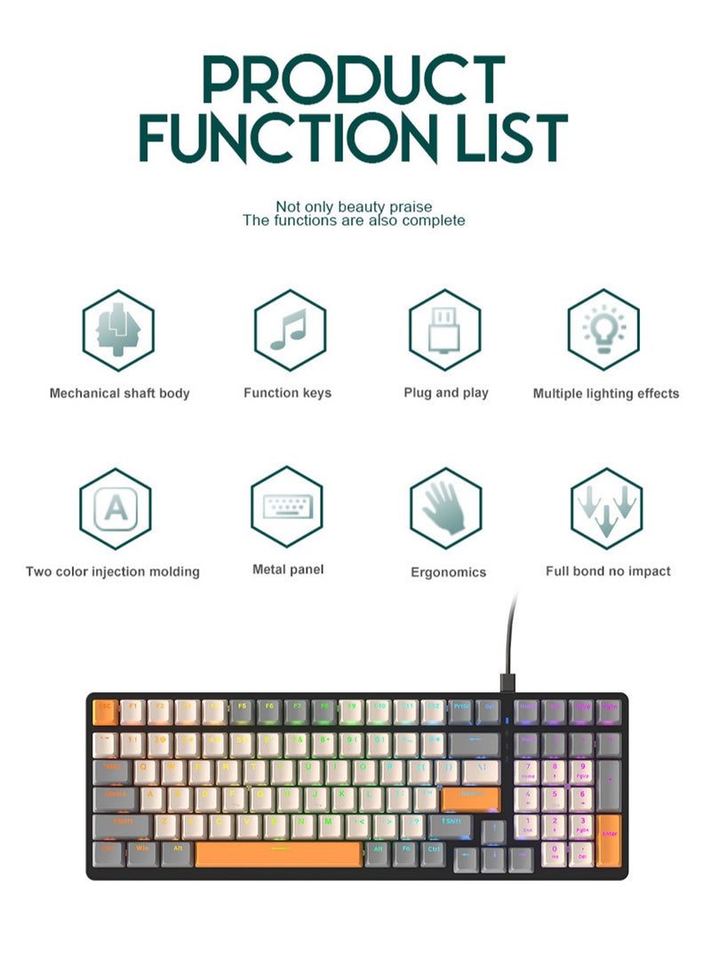 MissTiara - 100 Keys Wired Mechanical Keyboard with RGB Lighting Effect Blue Switches for Office or Gaming - Image 1