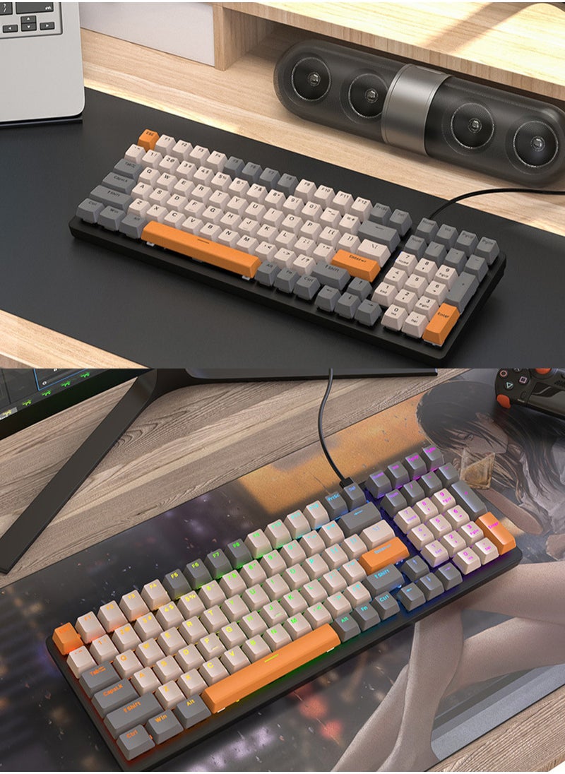 MissTiara - 100 Keys Wired Mechanical Keyboard with RGB Lighting Effect Blue Switches for Office or Gaming - Image 1