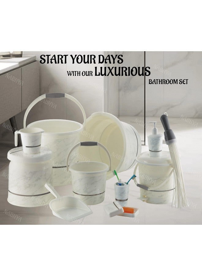 Nabhya Plastic Orry 11 Pc Luxurious Complete Bathroom Set & Accessory For Home, Kitchen & Bathroom Set Includes 20 L Bucket, 18 L Tub, Big Stool, Dustbin, And More With Granite Finish (White) - Image 2