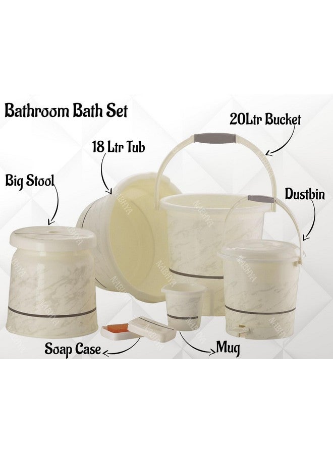 Nabhya Plastic Orry 11 Pc Luxurious Complete Bathroom Set & Accessory For Home, Kitchen & Bathroom Set Includes 20 L Bucket, 18 L Tub, Big Stool, Dustbin, And More With Granite Finish (White) - Image 5