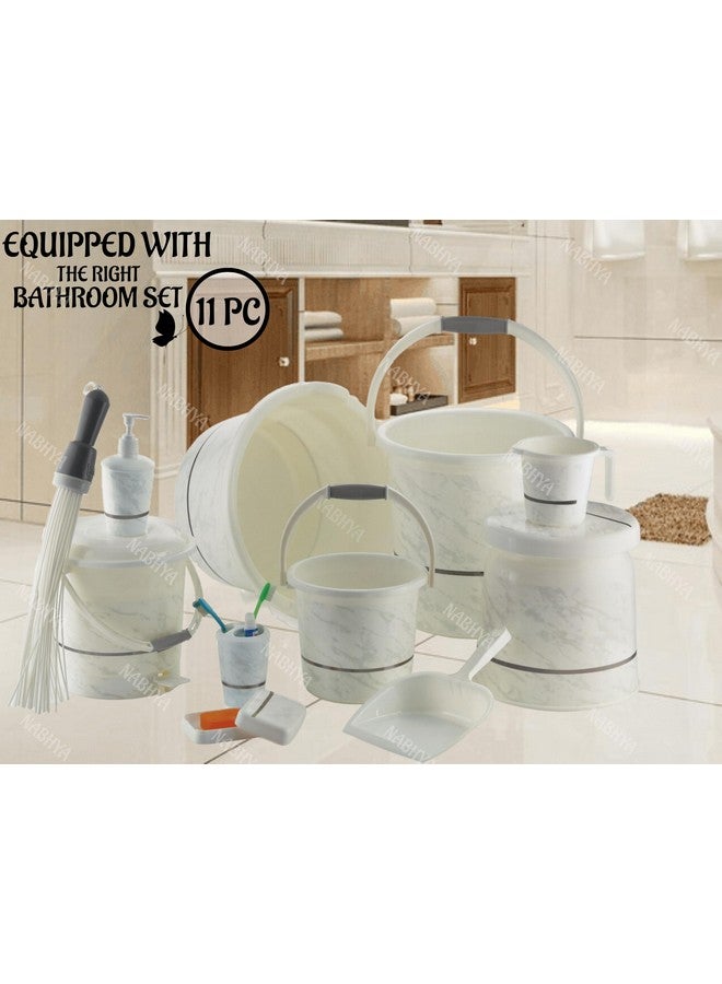 Nabhya Plastic Orry 11 Pc Luxurious Complete Bathroom Set & Accessory For Home, Kitchen & Bathroom Set Includes 20 L Bucket, 18 L Tub, Big Stool, Dustbin, And More With Granite Finish (White) - Image 3