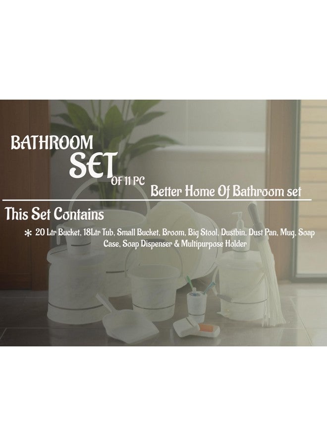 Nabhya Plastic Orry 11 Pc Luxurious Complete Bathroom Set & Accessory For Home, Kitchen & Bathroom Set Includes 20 L Bucket, 18 L Tub, Big Stool, Dustbin, And More With Granite Finish (White) - Image 4