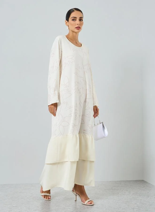 تايك تو جلابية بطبقات وطبعة زهور وتصميم واسع من الأسفل