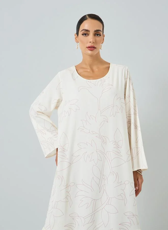 تايك تو جلابية بطبقات وطبعة زهور وتصميم واسع من الأسفل