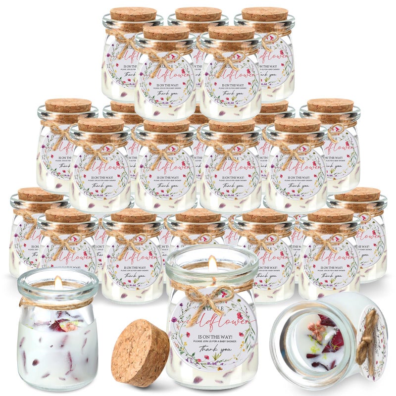 Threlaco 20 Pcs Wildflowers Baby Shower Favors Party Candle Lavender Scented Glass Mason Jar Wax Candle Bulk for Guests Girl Boy Gender Reveal Party Gifts(Colorful) - Image 1