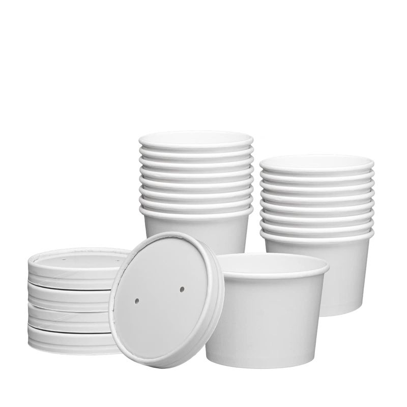Gusto Comfy Package [8 oz. - 25 Count] White Paper Food Containers with Vented Lids - To Go Hot Soup Bowls  Disposable Ice Cream Cups  Ideal for Hot and Cold Foods - Image 1