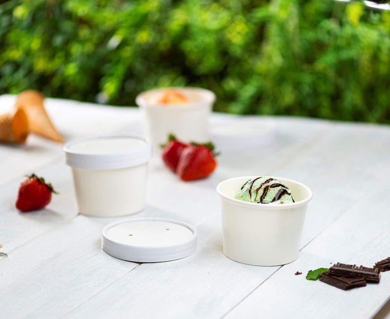 Gusto Comfy Package [8 oz. - 25 Count] White Paper Food Containers with Vented Lids - To Go Hot Soup Bowls  Disposable Ice Cream Cups  Ideal for Hot and Cold Foods - Image 5