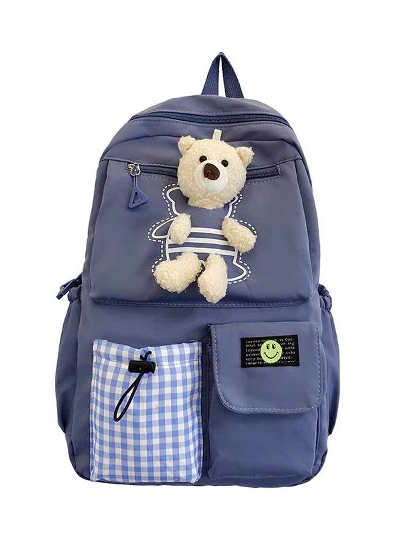 Sharpdo Kawaii Boys and Girls Backpack with Cute Plush Pendant Kawaii Kids School Backpack Cute Aesthetic Backpack-Blue - Image 1