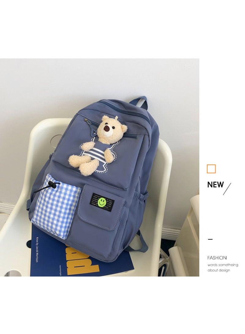 Sharpdo Kawaii Boys and Girls Backpack with Cute Plush Pendant Kawaii Kids School Backpack Cute Aesthetic Backpack-Blue - Image 3