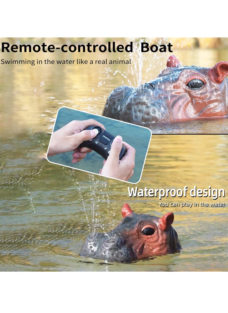 Remote control Boat for Kids Hippo Remote Control Boat for Lake River and Pool 2.4GHz Simulation Hippopotamus Head Electric Boat Spoof Toy with Spray Water for Kids 4-18 Years Fountain Hippo  - Image 2