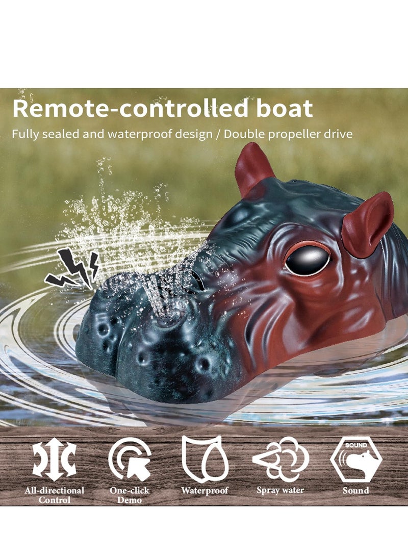 Remote control Boat for Kids Hippo Remote Control Boat for Lake River and Pool 2.4GHz Simulation Hippopotamus Head Electric Boat Spoof Toy with Spray Water for Kids 4-18 Years Fountain Hippo  - Image 3
