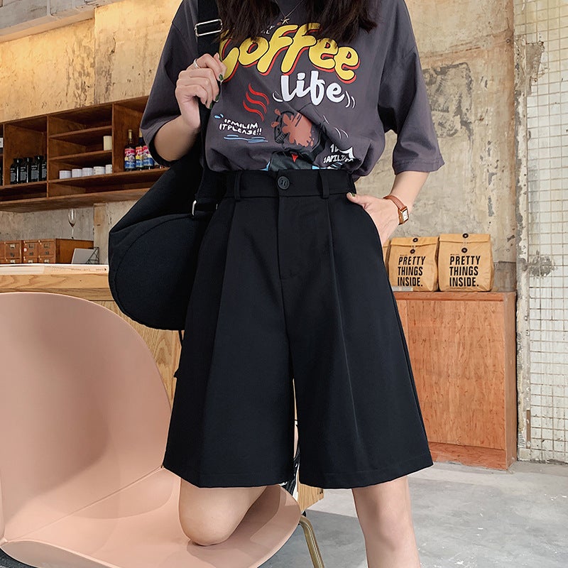 Suit Shorts Womens Summer Thin 2021 New High Waist Loose Wide Leg Straight Hong Kong Style Casual Pants Pants White - Image 2