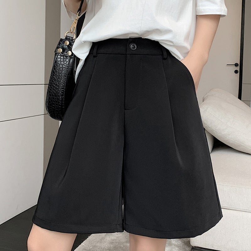 Suit Shorts Womens Summer Thin 2021 New High Waist Loose Wide Leg Straight Hong Kong Style Casual Pants Pants White - Image 4