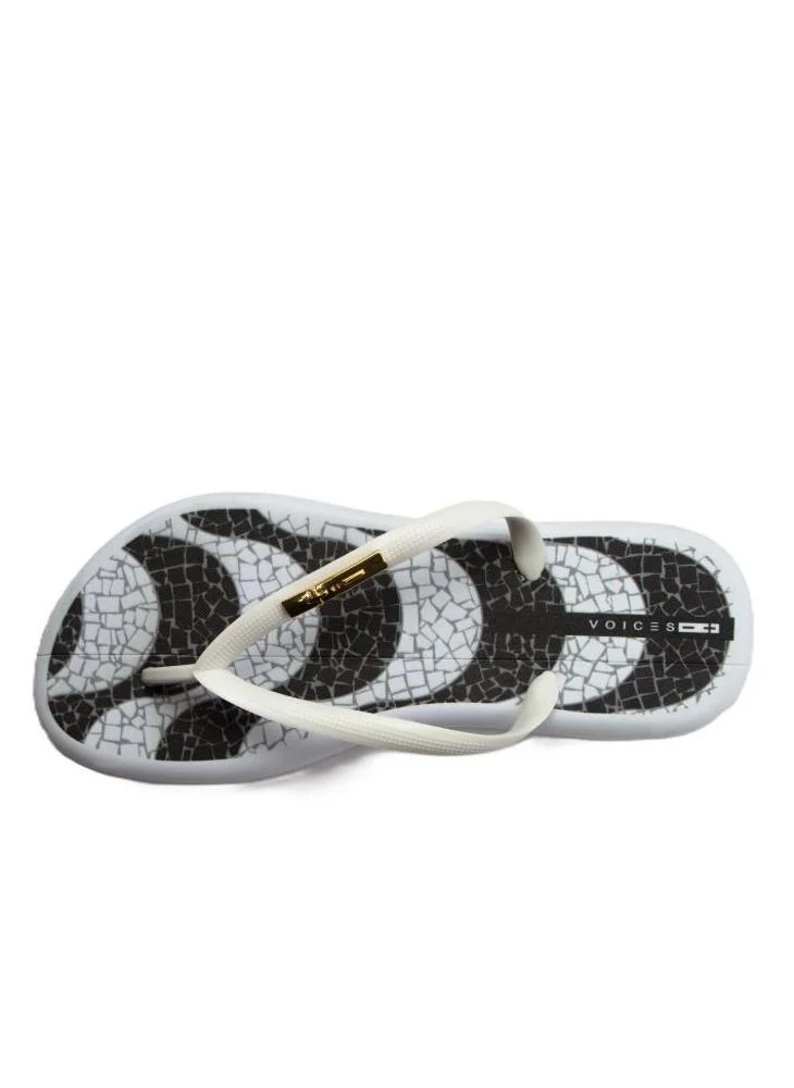 Voices Boat Copacabana Women'S Flip Flops With Printed Sole Design And Matching Brand Design Strap - White