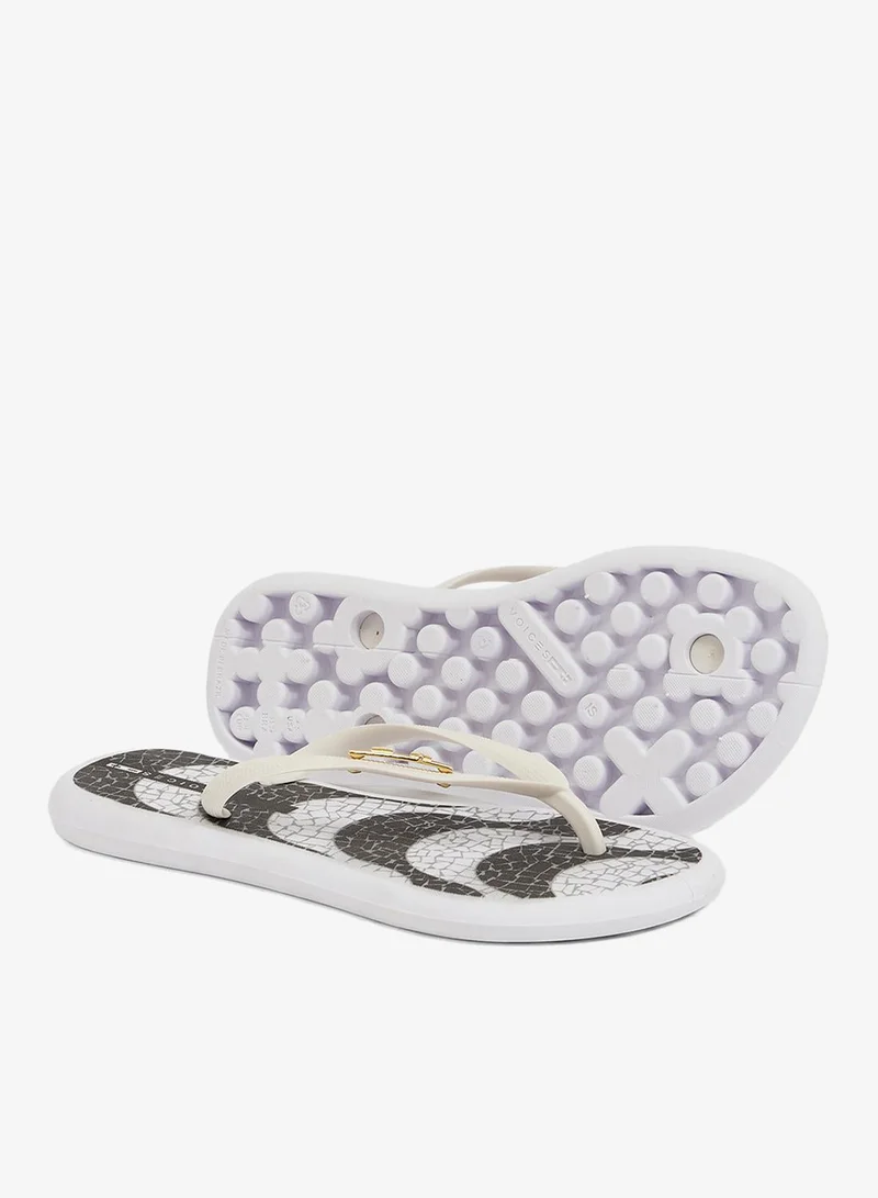 Voices White-Copacabana-Off White-Gold Boat Copacabana Women'S Flip Flops With Printed Sole Design And Matching Brand Design Strap - White for Women | Best Price UAE