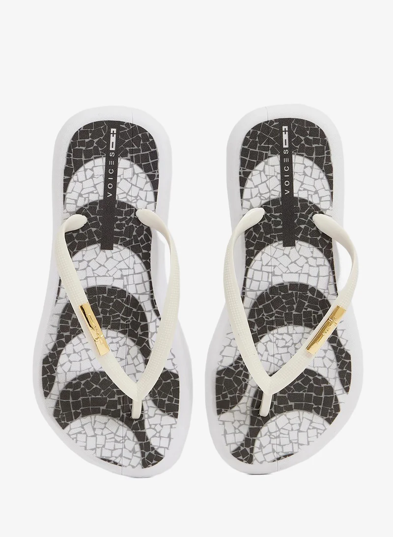 Voices White-Copacabana-Off White-Gold Boat Copacabana Women'S Flip Flops With Printed Sole Design And Matching Brand Design Strap - White for Women | Best Price UAE