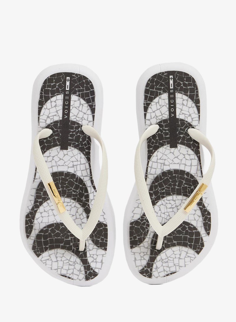 Voices Boat Copacabana Women'S Flip Flops With Printed Sole Design And Matching Brand Design Strap - White - Image 4