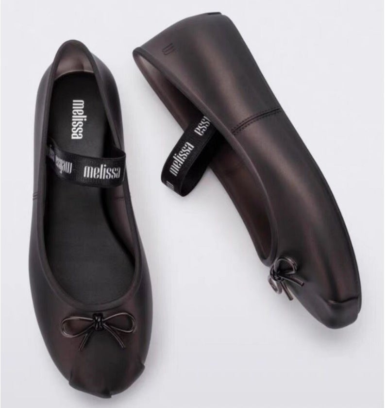 Comfortable Flat Bottom Melissa Womens Shoes Spring Autumn Butterfly Knot Simple Head Cover Square Head Ballet Shoes Women Black 
