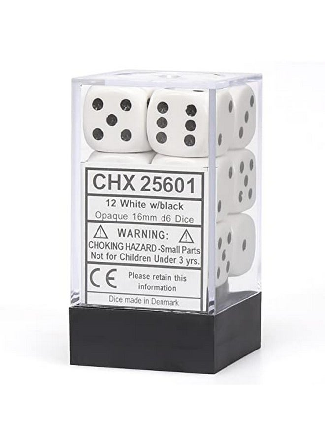 Chessex Chessex Opaque 16mm D6 White/Black Dice Block 12 Pipped Dice, Multicolor  - Image 2