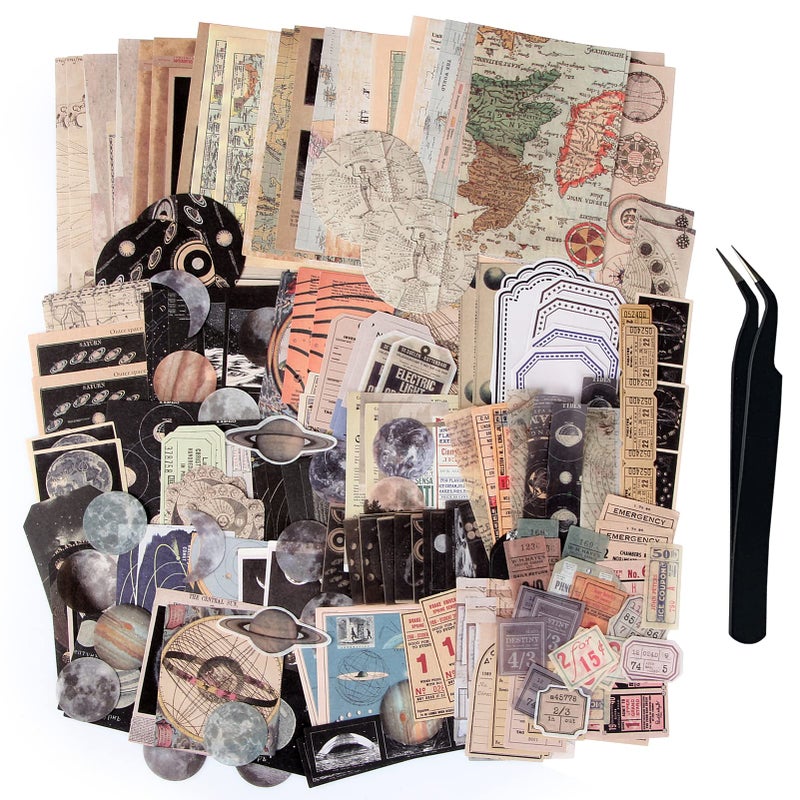 TIYPKE 200pcs Aesthetic Stickers  Vintage Scrapbook Stickers for Journaling Bullet Journals Scrapbooking Space  Moon Themes