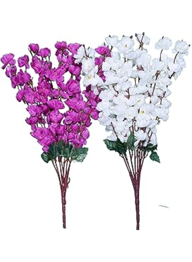 Generic SOFIX Beautiful Orchid Flower Cherry Peach Blossom Flower Bunch for Vase for Home Decor Office Decor Hotel Decor - 20inch/50cm - (White Purple) 