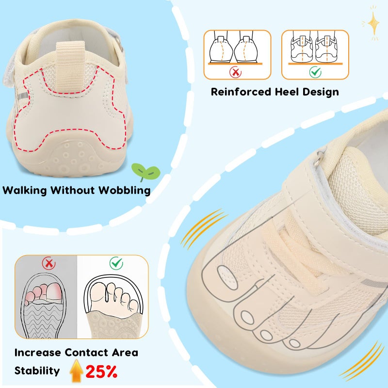 Scurtain Toddler Shoes Baby Boy Girl First Walking Shoe Infant Crib Breathable Summer Spring Sneakers Lightweight Barefoot Walking Shoes for Babies Beige Size 18-24 Months - Image 4