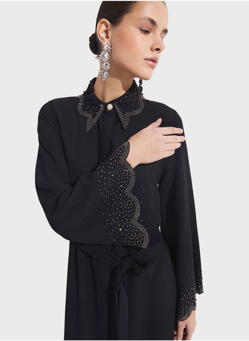 جون فستان أسود طويل بتصميم القميص - Image 4