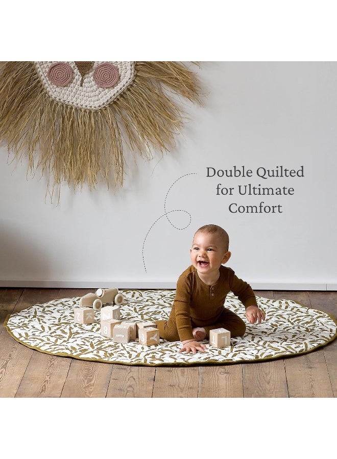 Toddlekind Baby Crawling Blanket Leaf Pattern Hand Stitched Organic Cotton Baby Play Mat 125cm Sand Castle Ochre - Image 2