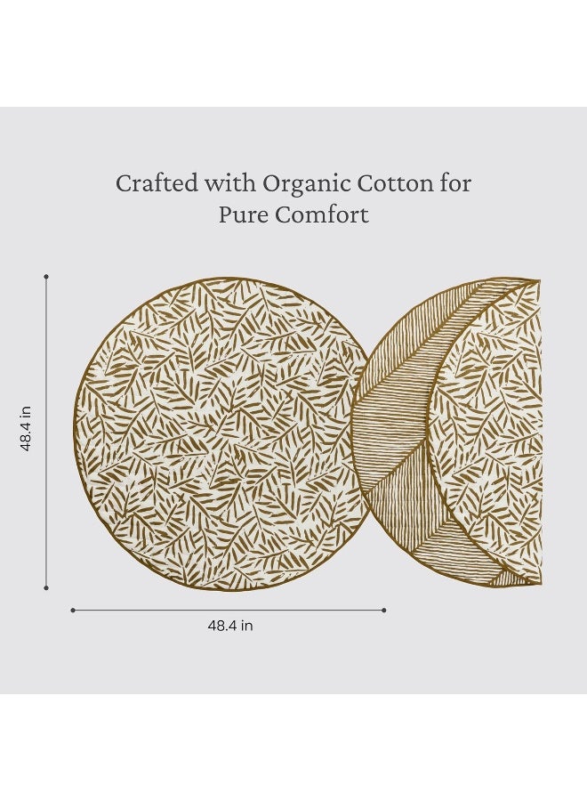 Toddlekind Baby Crawling Blanket Leaf Pattern Hand Stitched Organic Cotton Baby Play Mat 125cm Sand Castle Ochre - Image 3